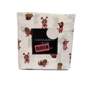 Cynthia Rowley QUEEN Sheet Set Valentine's Day Dachshund Dog Hearts Cute Love